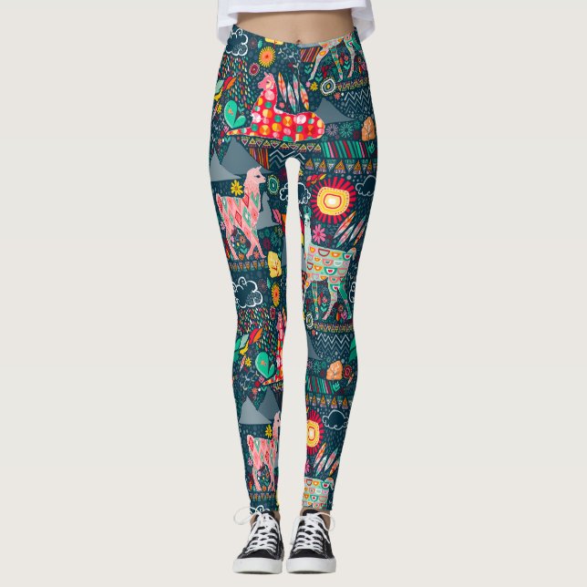 Leggings Beaux lamas sur les guêtres bleues (Devant)