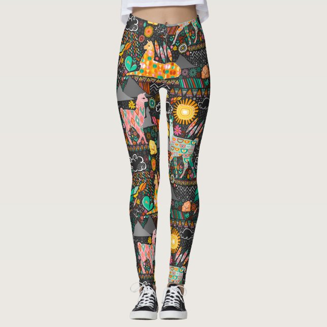 Leggings Beaux lamas sur les guêtres grises (Devant)