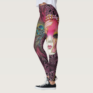 Leggings Beaux perles et masque de mardi gras de plumes