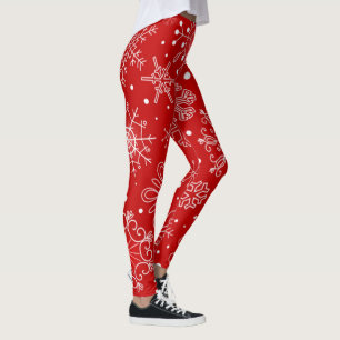 Leggings Beaux Snowflakes sur Noël Arrière - plan rouge