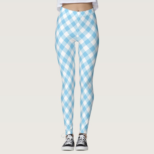 Leggings Bébé Bleu et Blanc Moyenne Diagonale En vichy Chèq (Devant)