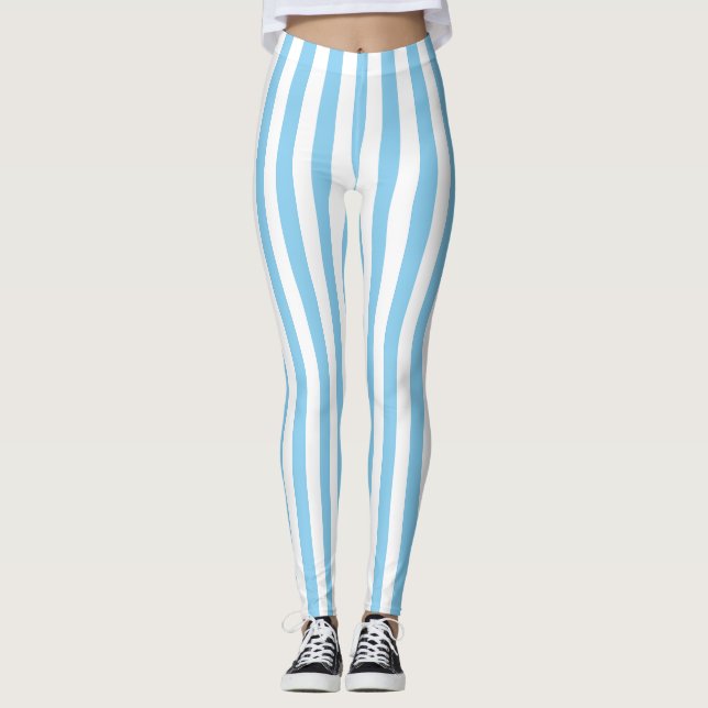 Leggings Bébé Bleu et Blanc Taille moyenne Bandes verticale (Devant)