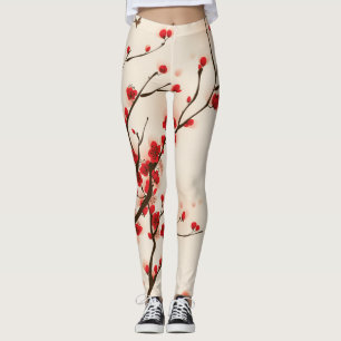 Leggings Belle aquarelle de fleur de prune au printemps