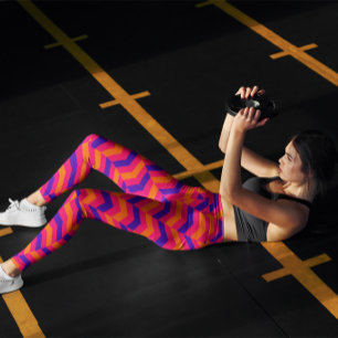 Leggings Belle Bande Colorée Chevron Entraînement Rose