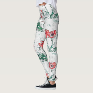 Leggings Belle croquis rouge Trois fleurs de pavot