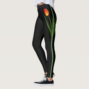 Leggings Belle Fleur de Tulipe sur Fond Noir
