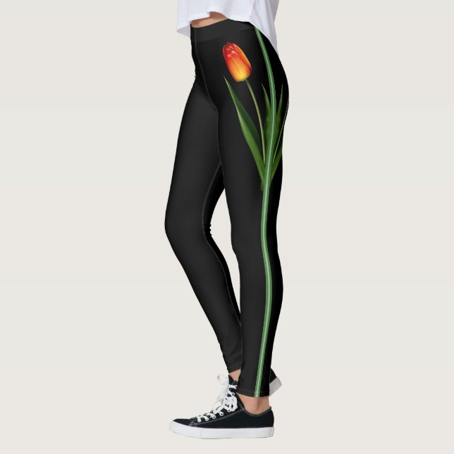 Leggings Belle Fleur de Tulipe sur Noir (Gauche)