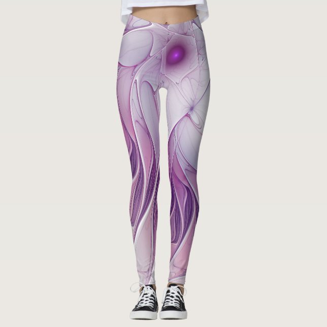 Leggings Belle Fleur rose moderne Fractal Art Abstrait (Devant)