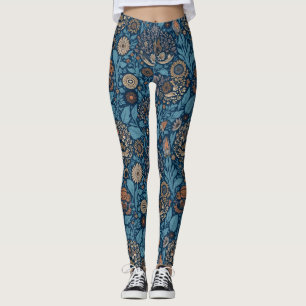 Leggings Belle Flore en Bleu et Beige