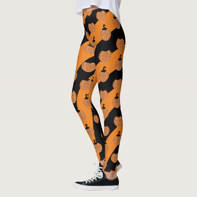 Leggings Belle Halloween Bande Citrouille Orange Noir (Gauche)