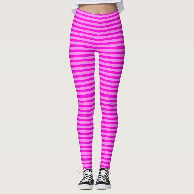 Leggings Belle Neon rose Sucre de canne rayures Noir Lumièr (Devant)