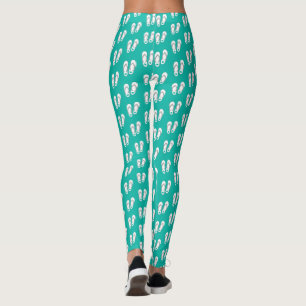 Leggings Belle plage bleu turquoise tongs motif