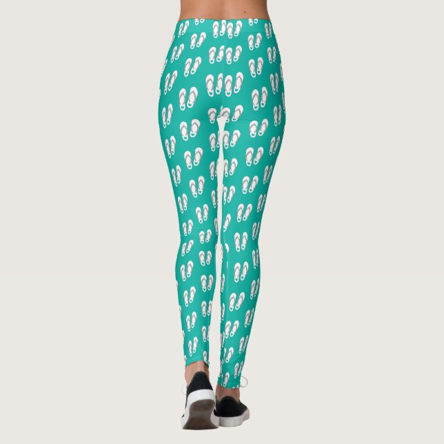 Leggings Belle plage bleu turquoise tongs motif (Dos)