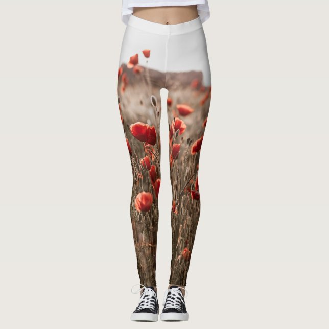 Leggings belles fleurs de coquelicot (Devant)