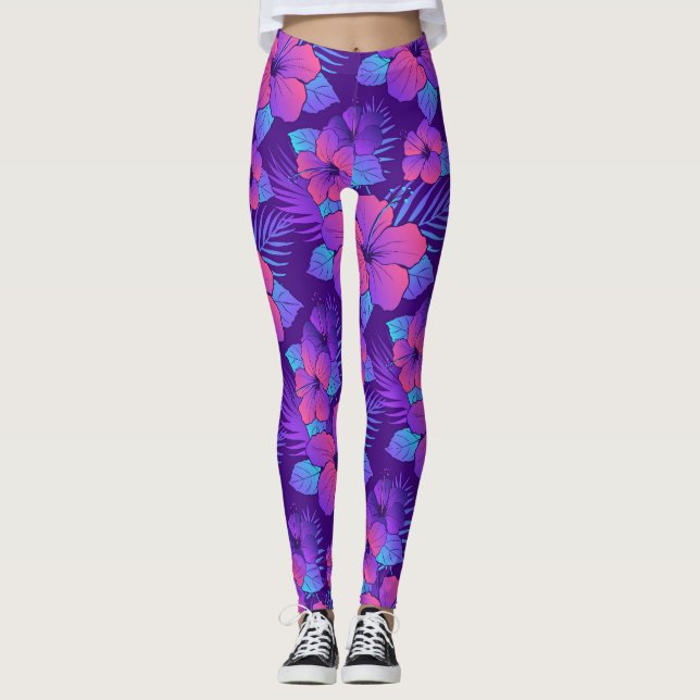 Leggings Belles fleurs d'hibiscus violet (Devant)