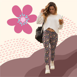 Leggings Belles fleurs sur arrière - plan brun foncé Motif