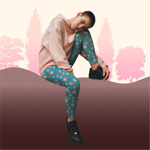 Leggings Belles fleurs sur Motif arrière - plan vert foncé