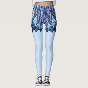 Leggings Belles plumes - Mini jupe exotique - Bleu