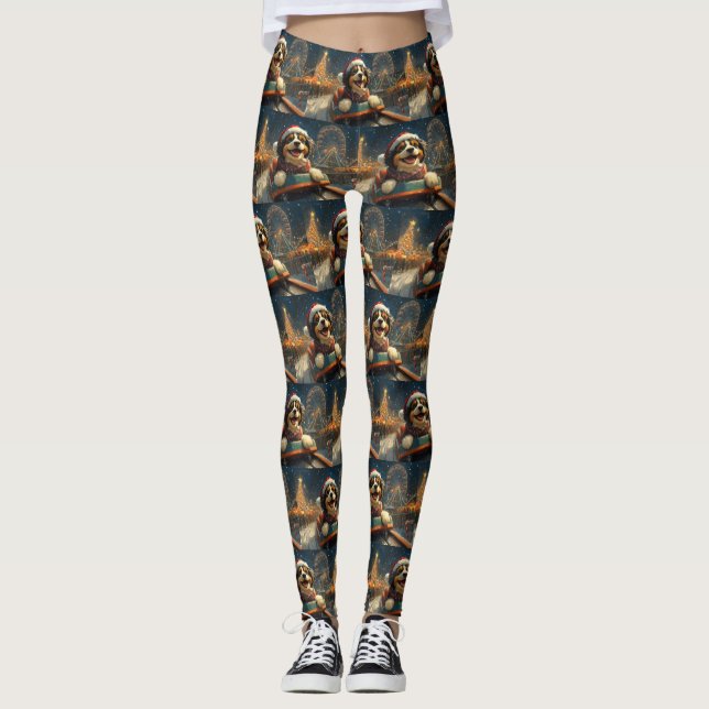Leggings Bernedoodle Roller Dessous de verre Noël (Devant)