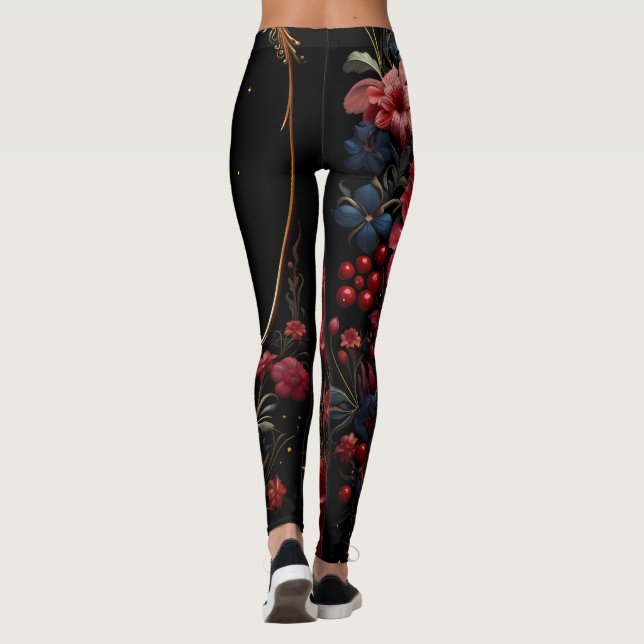 Leggings Berries, Fleurs, Ciel de minuit (Dos)