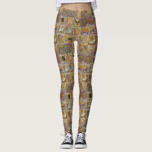 LEGGINGS BESTIAIRE MÉDIÉVAL, ANIMAUX FANTASTIQUES, ROUGE 