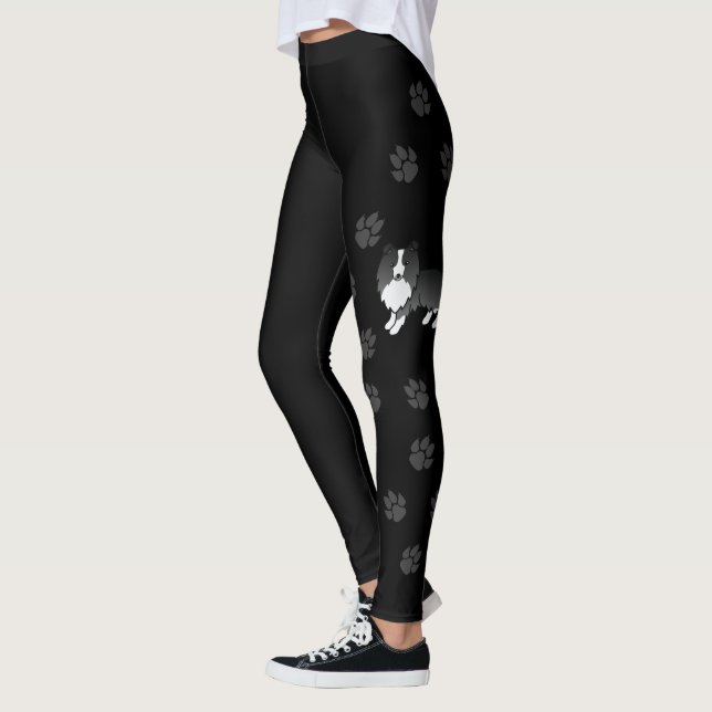 Leggings Bi-Black Shetland Sheepdog Sheltie Cartoon Chien (Gauche)