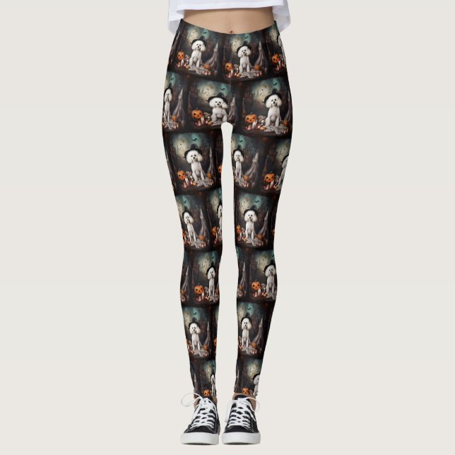 Leggings Bichon Frise Citrouilles Halloween effrayant (Devant)