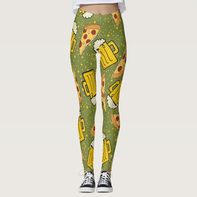 Leggings Bière et Motif de pizza (Devant)