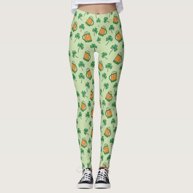 Leggings Bière et Motif Shamrock St Patrick's Day (Devant)