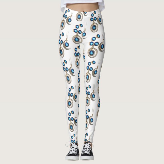 Leggings Bijoux de Noël Arbre bleu noir brillant Lune (Devant)