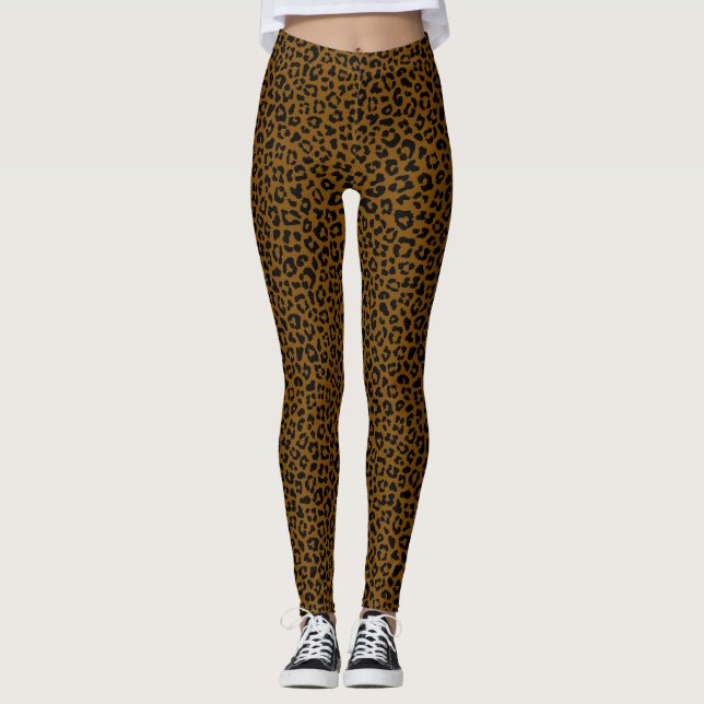 Leggings Black and Brown Leopard Print Fun Safari Pattern (Devant)