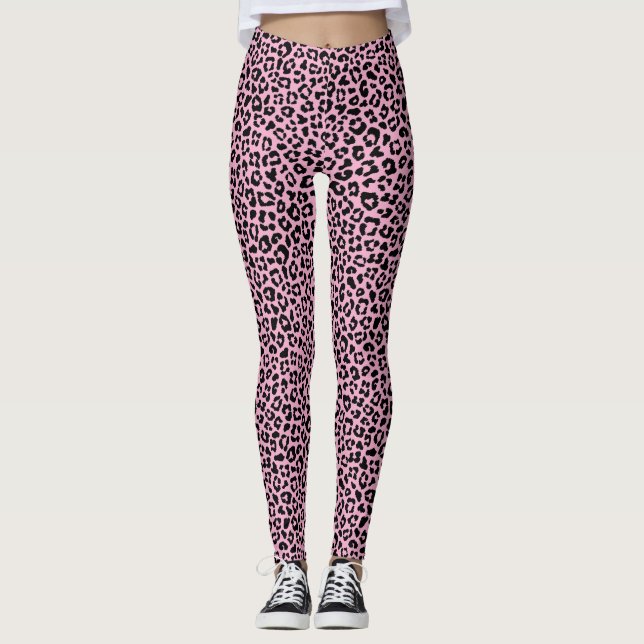 Leggings Black and pink Leopard Print Fun Safari Pattern (Devant)