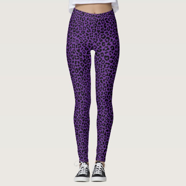 Leggings Black and purple Leopard Print Fun Safari Pattern (Devant)