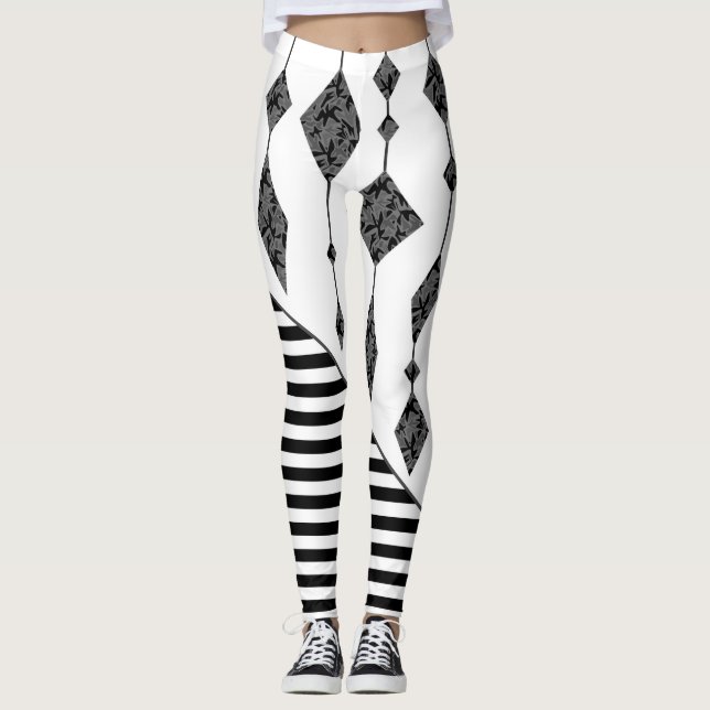 Leggings Black and white, abstract, geometric, simple, scan (Devant)