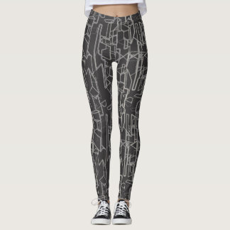 Leggings black and white geometric abstract pattern