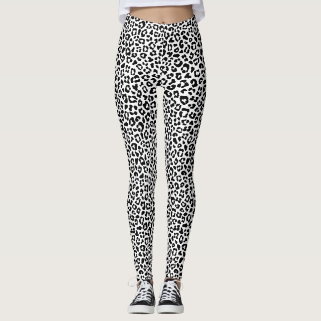 Leggings Black and White Leopard Print Fun Safari Pattern (Devant)