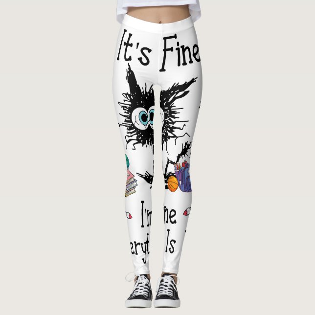 Leggings Black Cat It_s Fine I_m Fine Tout va bien (Devant)