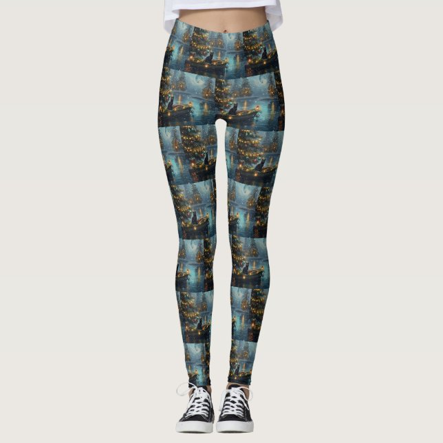 Leggings Black Cat Noël Festive Voyage (Devant)
