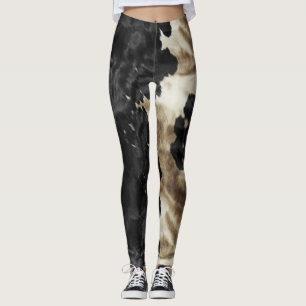 Leggings Black Gold Cream Western Cowhide