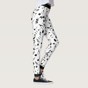 Leggings Black Music Notes sur White ou Your Col