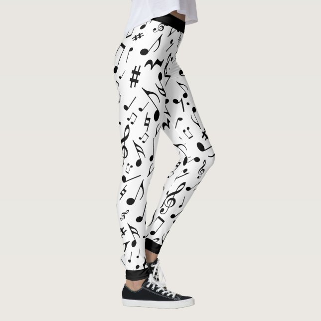 Leggings Black Music Notes sur White ou Your Col (Droite)
