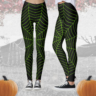 Leggings Black neon vert toile d'araignée Halloween motif