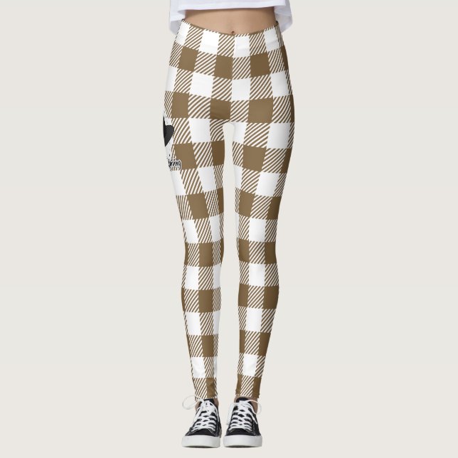 Leggings Black Pilgrim Hat on Brown Plaid - Thanksgiving (Devant)