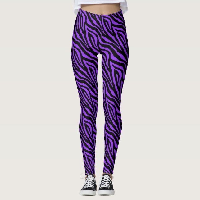 Leggings Black Purple Zebra Imprimer les légendes Motifs (Devant)