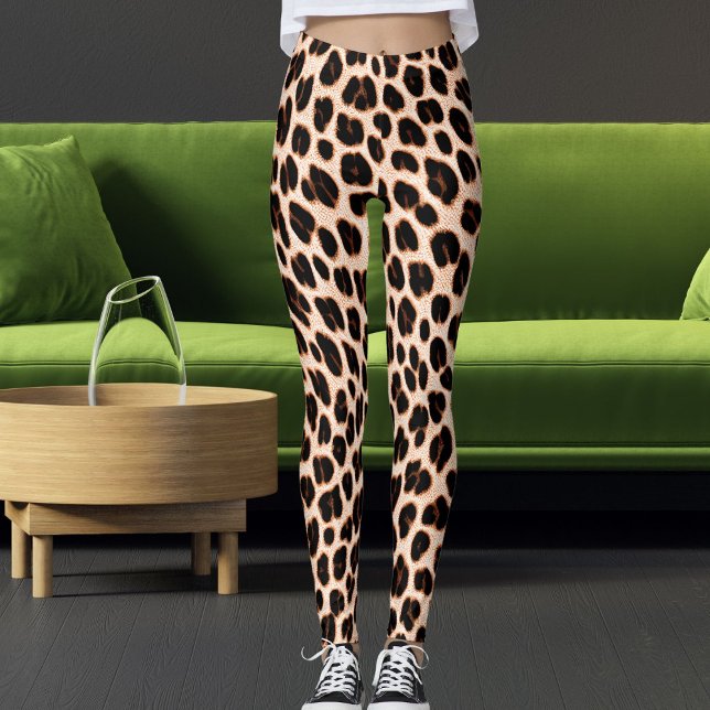 Leggings Black Tan White Safari Leopard Skin Pattern Print (Créateur téléchargé)