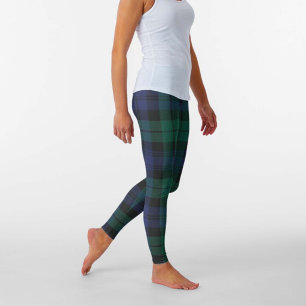 Leggings Black Watch Plaid Green Blue Scottish Tartan