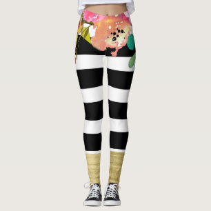Leggings Black White Stripes Glam Or Moderne Floral Chic