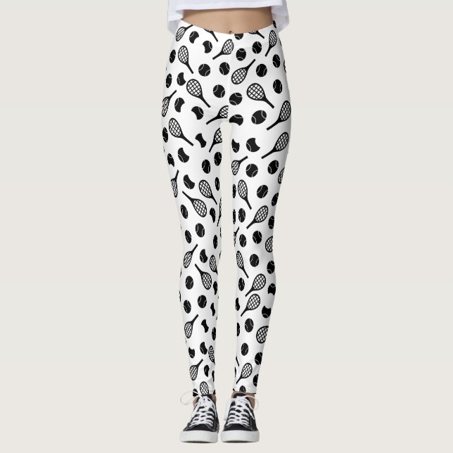 Leggings Black White Tennis Ball Raquet Simple Classy Girl (Devant)