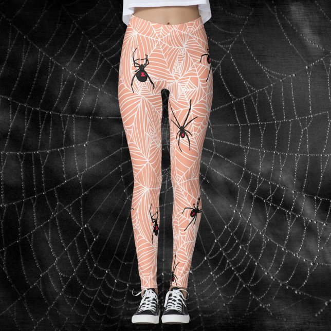 Leggings Black Widow Spider Webs Pastel Peach Costume (Créateur téléchargé)