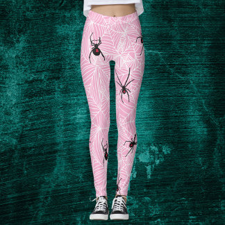 Leggings Black Widow Spider Webs Pastel Pink Costume Leggin
